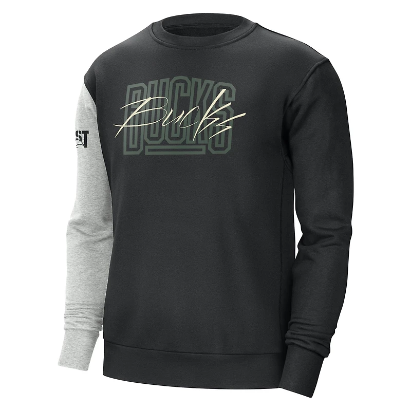 Sweat à capuche pour homme Nike Milwaukee Bucks Courtside Versus Force & Flight noir/gris chiné