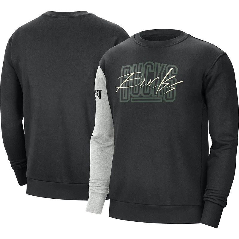 Sweat à capuche pour homme Nike Milwaukee Bucks Courtside Versus Force & Flight noir/gris chiné