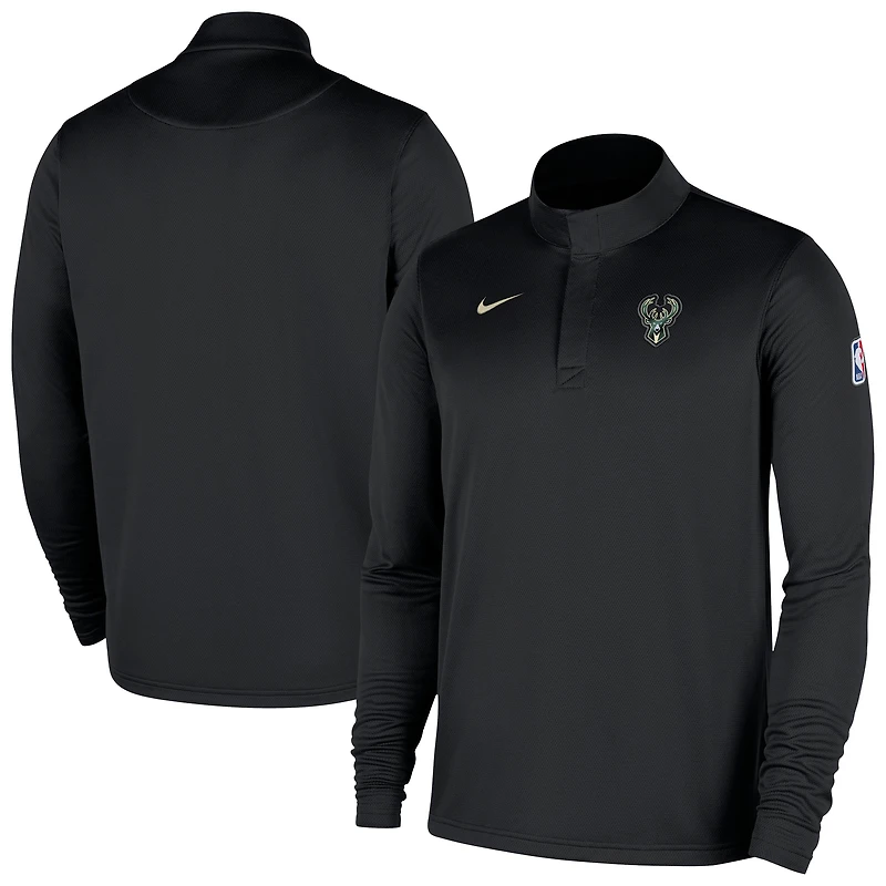 Men's Nike Black Milwaukee Bucks 2025/26 Authentic Coaches Quarter-Zip Dri-Fit Top