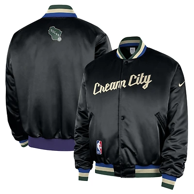 Men's Nike  Black Milwaukee Bucks 2025/26 City Edition Remix Courtside Full-Snap Bomber Jacket