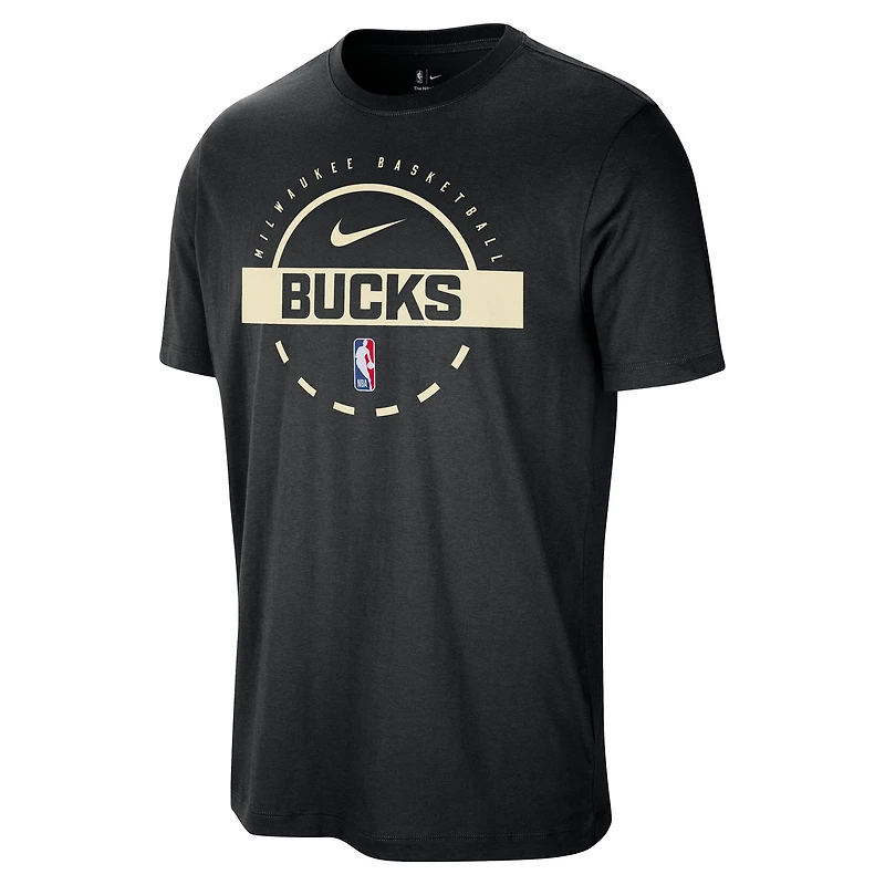 T-shirt d'entraînement Nike noir authentique Milwaukee Bucks pour homme