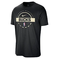 T-shirt d'entraînement Nike noir authentique Milwaukee Bucks pour homme