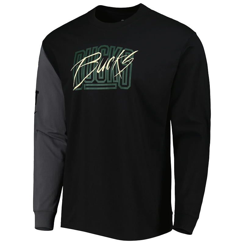 T-shirt à manches longues Nike Milwaukee Bucks Courtside Versus Flight MAX90 pour homme, noir