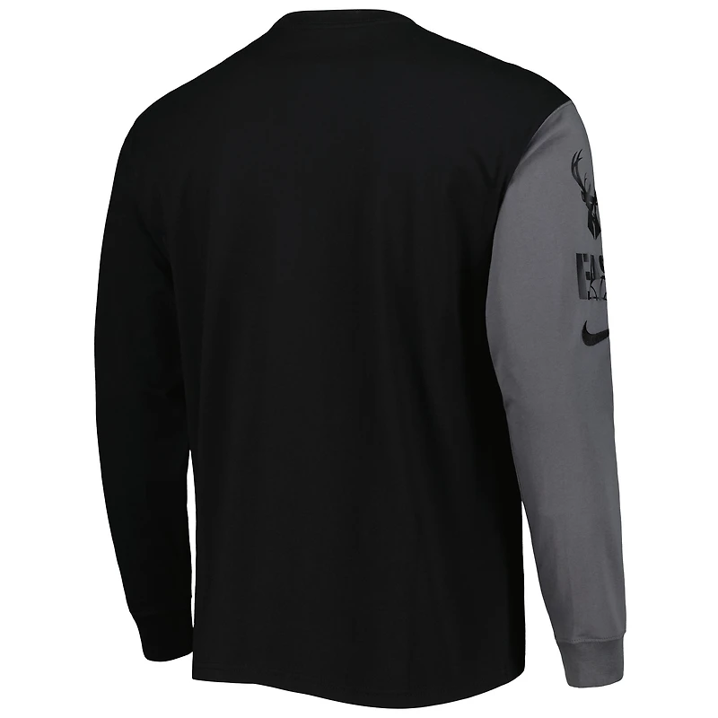 T-shirt à manches longues Nike Milwaukee Bucks Courtside Versus Flight MAX90 pour homme, noir