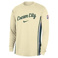 Men's Nike  Cream Milwaukee Bucks 2025/26 City Edition Authentic Pregame Dri-FIT Long Sleeve Shooting T-Shirt