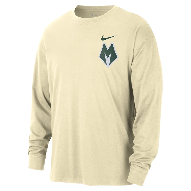 Men's Nike Cream Milwaukee Bucks 2025/26 City Edition Remix Essential Logo Long Sleeve T-Shirt