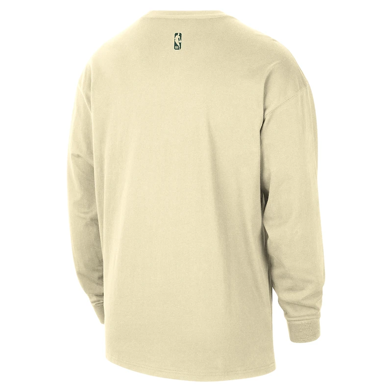 Men's Nike  Cream Milwaukee Bucks 2025/26 City Edition Remix Essential Logo Long Sleeve T-Shirt
