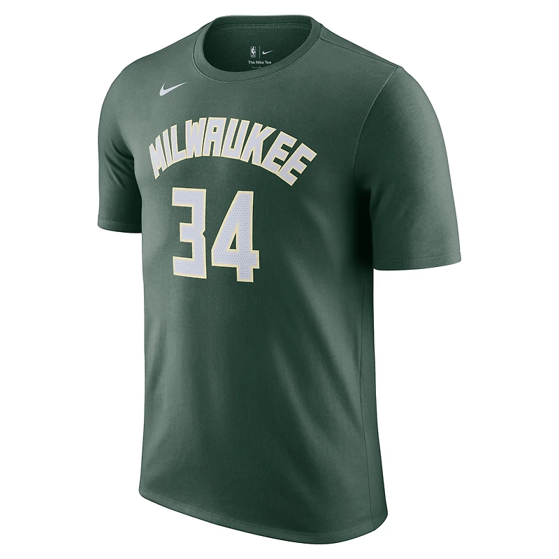 T-shirt Nike Giannis Antetokounmpo vert chasseur Milwaukee Bucks Icon 2022/23 pour homme, avec nom et numéro