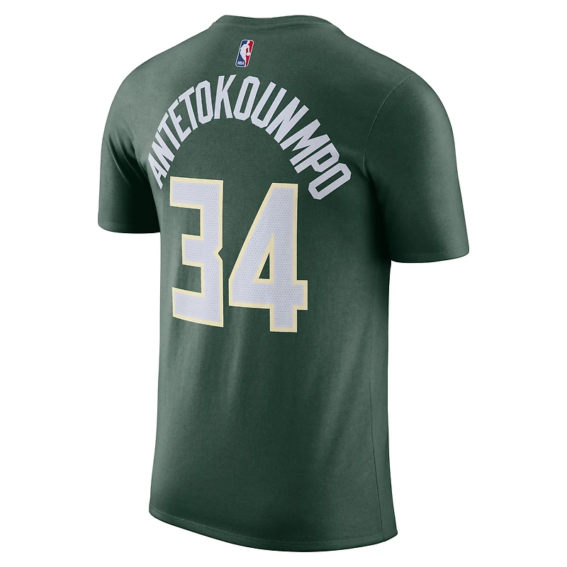 T-shirt Nike Giannis Antetokounmpo vert chasseur Milwaukee Bucks Icon 2022/23 pour homme, avec nom et numéro