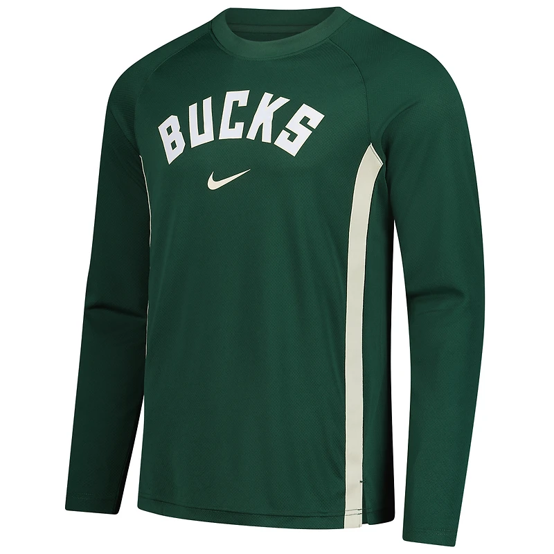 Men's Nike Hunter Green Milwaukee Bucks 2025/26 Authentic Pre-Game Legend Dri-FIT Long Sleeve Shooting Shirt