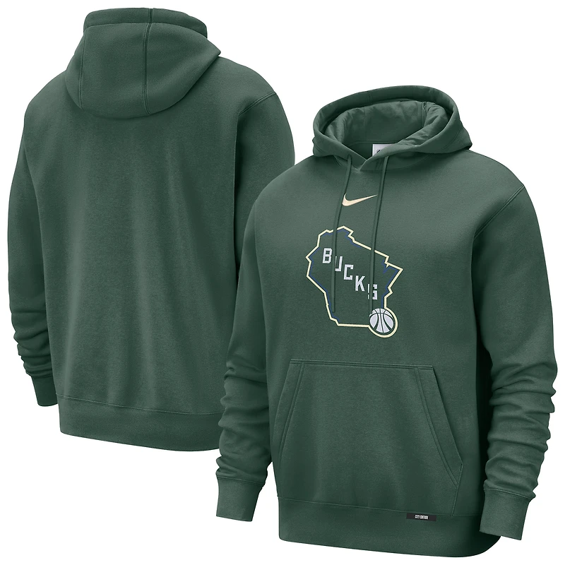 Men's Nike  Hunter Green Milwaukee Bucks 2025/26 City Edition Essential Logo Remix Hoodie