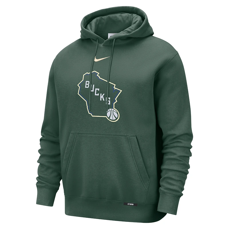 Sweat à capuche Nike vert chasseur Milwaukee Bucks 2025/26 City Edition Essential Logo Remix pour homme