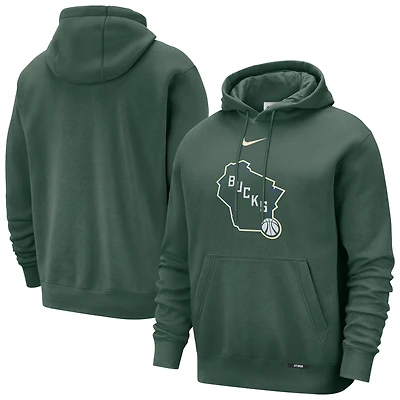 Men's Nike  Hunter Green Milwaukee Bucks 2025/26 City Edition Essential Logo Remix Hoodie