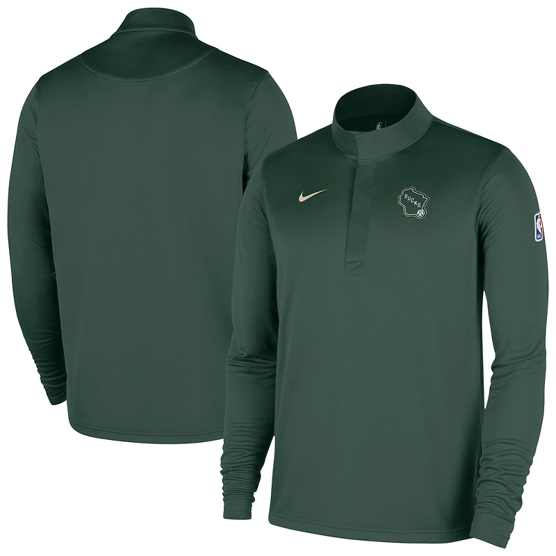 Men's Nike  Hunter Green Milwaukee Bucks 2025/26 City Edition Remix Authentic Coaches Dri-FIT Half-Zip Top