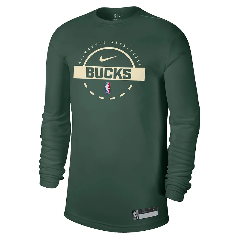 Men's Nike Hunter Green Milwaukee Bucks 2025/26 On-Court Flare Dri-FIT Practice Long Sleeve Tri-Blend T-Shirt