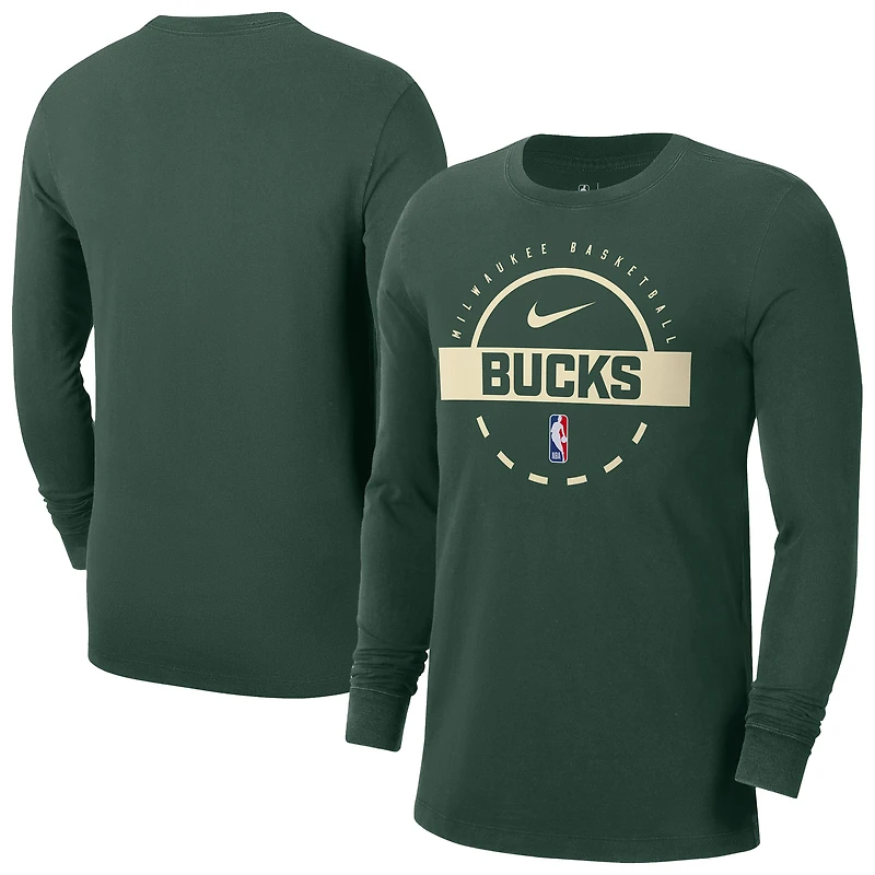 T-shirt d'entraînement à manches longues Nike Hunter Green Milwaukee Bucks Authentic pour homme