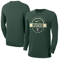 T-shirt d'entraînement à manches longues Nike Hunter Green Milwaukee Bucks Authentic pour homme