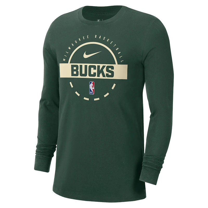 T-shirt d'entraînement à manches longues Nike Hunter Green Milwaukee Bucks Authentic pour homme