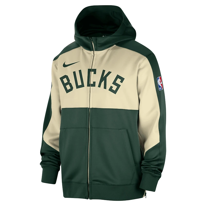 Men's Nike Hunter Green Milwaukee Bucks Authentic On-Court Showtime Performance Full-Zip Hoodie