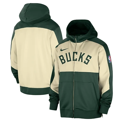 Men's Nike Hunter Green Milwaukee Bucks Authentic On-Court Showtime Performance Full-Zip Hoodie