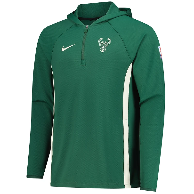 Men's Nike  Hunter Green Milwaukee Bucks Authentic On Court Zone Quarter-Zip Dri-FIT Hoodie Jacket