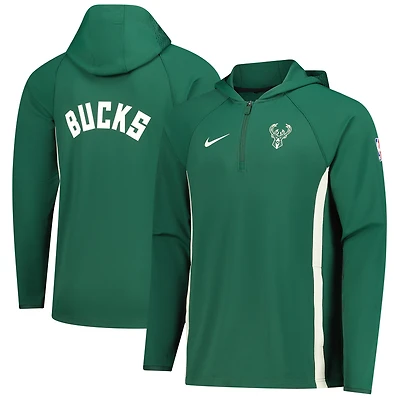 Veste à capuche Nike Hunter Green Milwaukee Bucks Authentic On Court Zone Quarter-Zip Dri-FIT pour homme