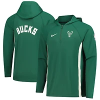 Veste à capuche Nike Hunter Green Milwaukee Bucks Authentic On Court Zone Quarter-Zip Dri-FIT pour homme