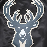 Veste universitaire en satin à boutons-pression complets Milwaukee Bucks Script Tail Pro Standard noire pour hommes