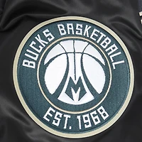 Veste universitaire en satin à boutons-pression complets Milwaukee Bucks Script Tail Pro Standard noire pour hommes