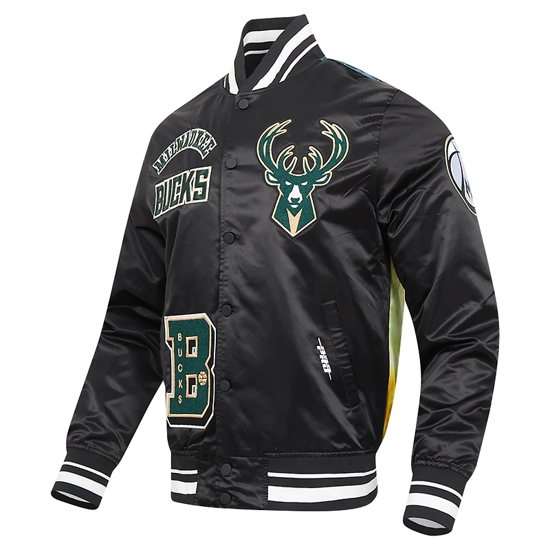 Veste à boutons-pression en satin sublimé Pro Standard noire Milwaukee Bucks pour homme