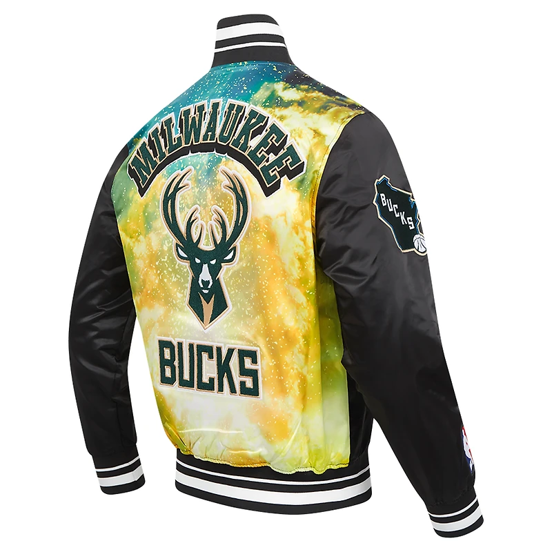 Men's Pro Standard Black Milwaukee Bucks Sublimated Satin Full-Snap Jacket