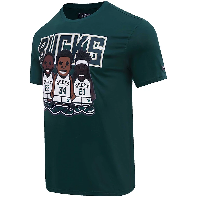 Pro Standard Giannis Antetokounmpo, Jrue Holiday, Khris Middleton Hunter Green Milwaukee Bucks Multi Lineup T-shirt pour homme