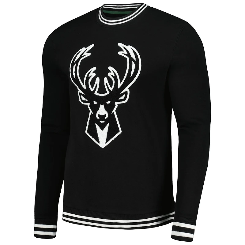 Men's Stadium Essentials Black Milwaukee Bucks Club Level Pullover Sweatshirt
