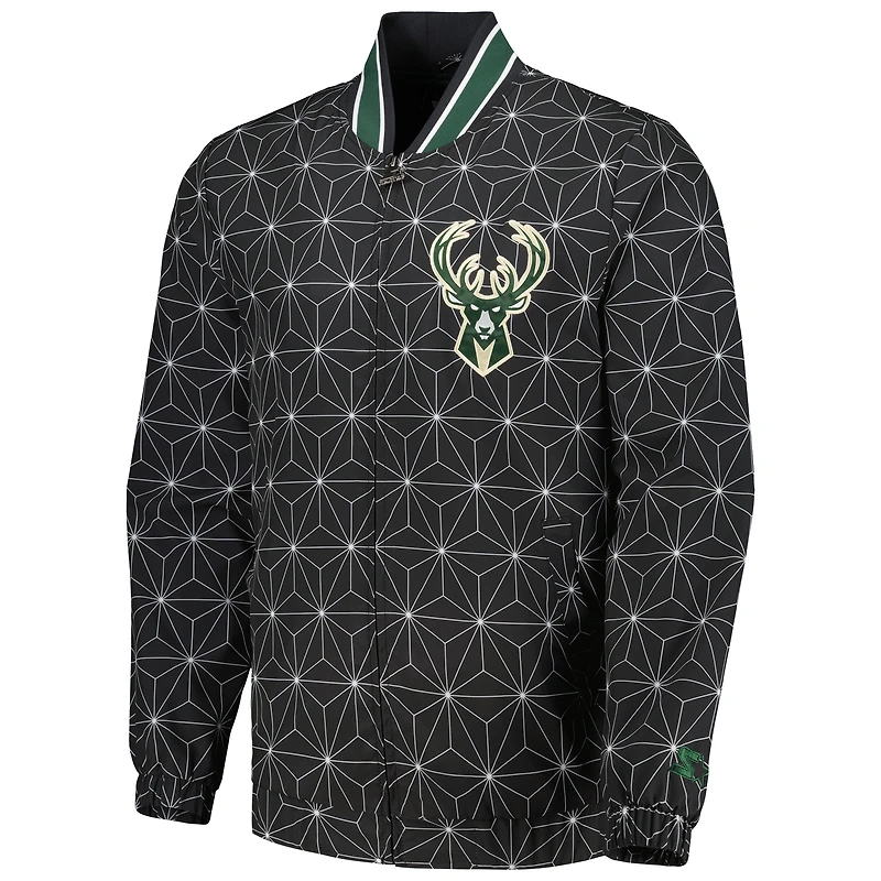 Veste universitaire Starter Black Milwaukee Bucks In-Field Play Fashion en satin à glissière pleine longueur pour homme