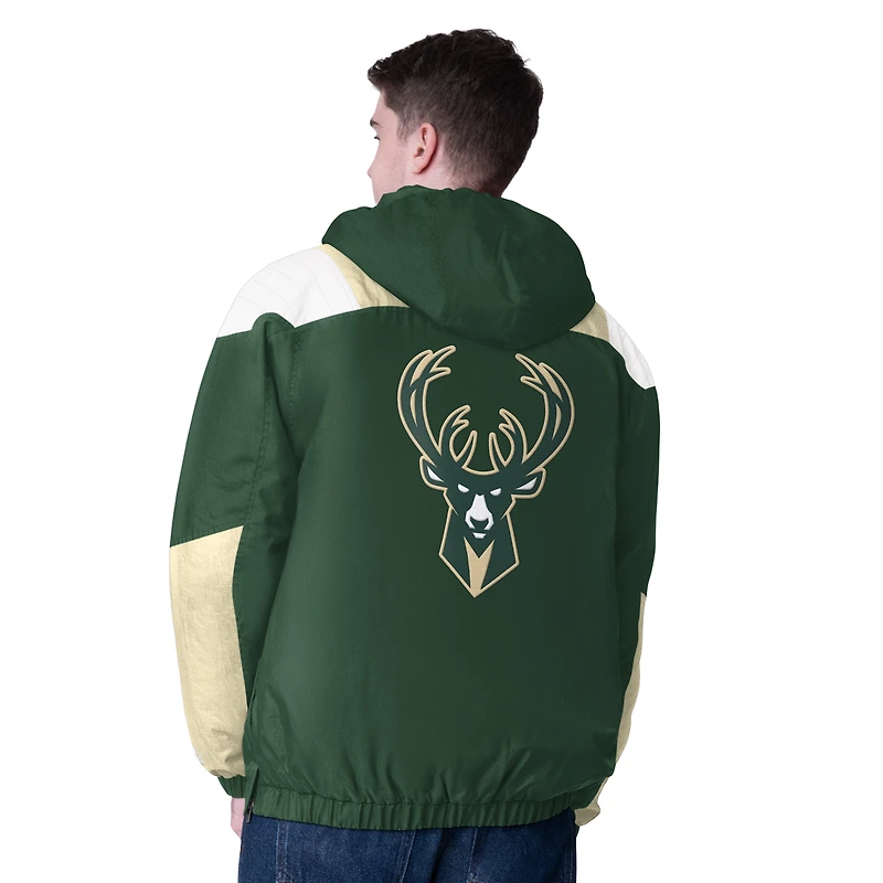 Men's Starter  Hunter Green/Cream Milwaukee Bucks Charger Half-Zip Pullover Jacket