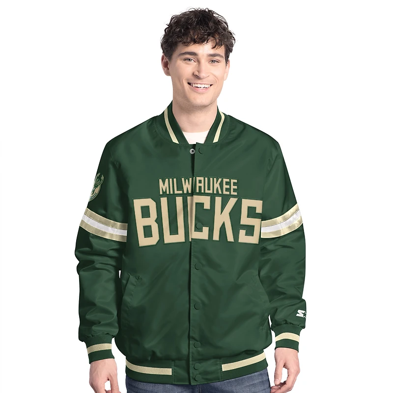 Veste universitaire à boutons-pression Milwaukee Bucks Scout pour homme, vert chasseur/crème