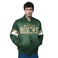 Men's Starter Hunter Green Milwaukee Bucks Triple Option Varsity Full-Snap Satin Jacket