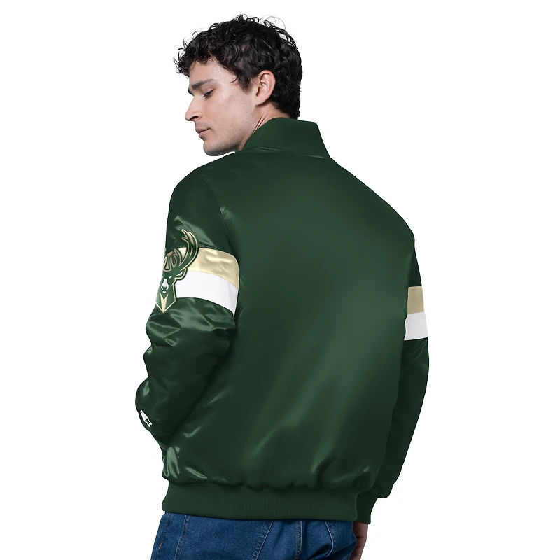 Veste en satin à boutons-pression triple option pour homme des Milwaukee Bucks, vert chasseur