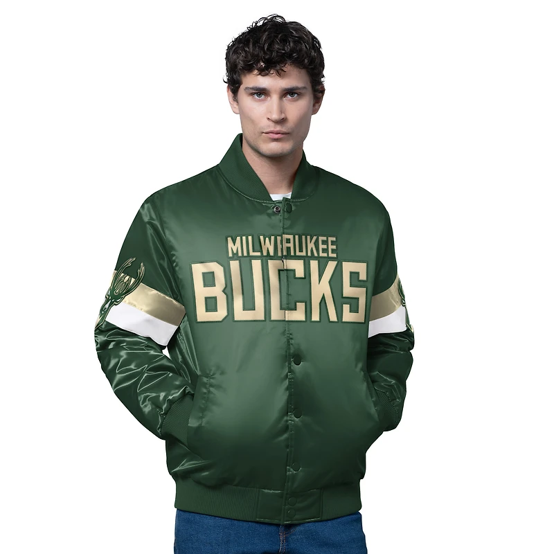 Veste en satin à boutons-pression triple option pour homme des Milwaukee Bucks, vert chasseur