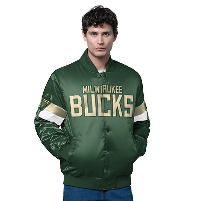 Veste en satin à boutons-pression triple option pour homme des Milwaukee Bucks, vert chasseur