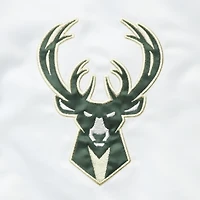 Veste à boutons-pression en satin pour homme Starter White/Hunter Green Milwaukee Bucks Renegade Varsity