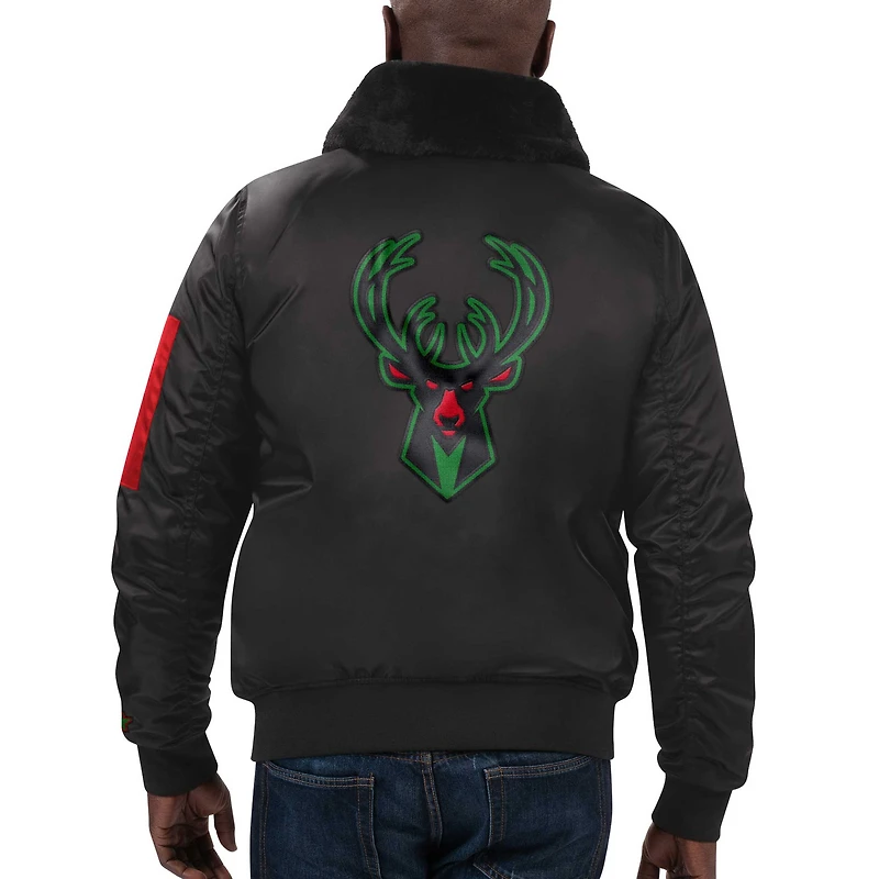 Veste en satin entièrement zippée pour homme Starter x Ty Mopkins Black Milwaukee Bucks History Month