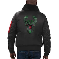 Veste en satin entièrement zippée pour homme Starter x Ty Mopkins Black Milwaukee Bucks History Month