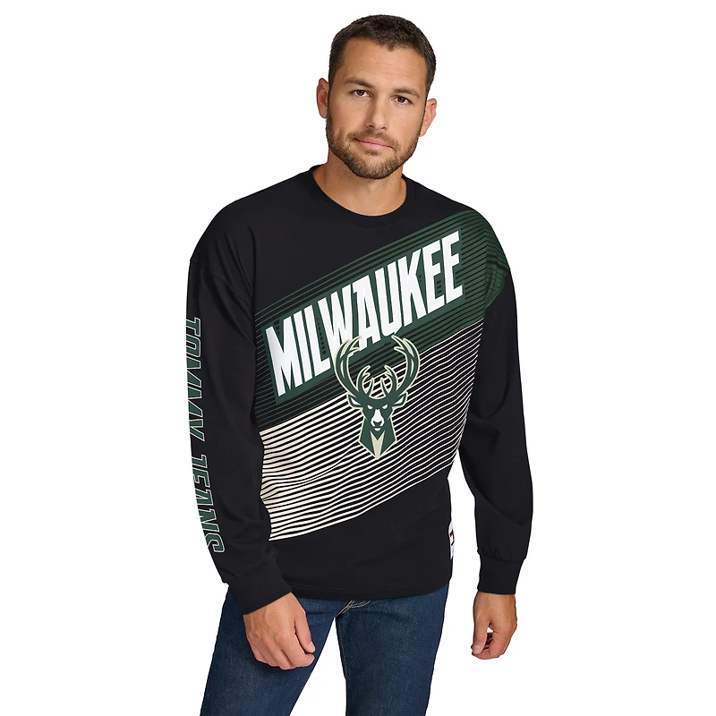 Men's Tommy Jeans Black Milwaukee Bucks Lucas Long Sleeve T-Shirt