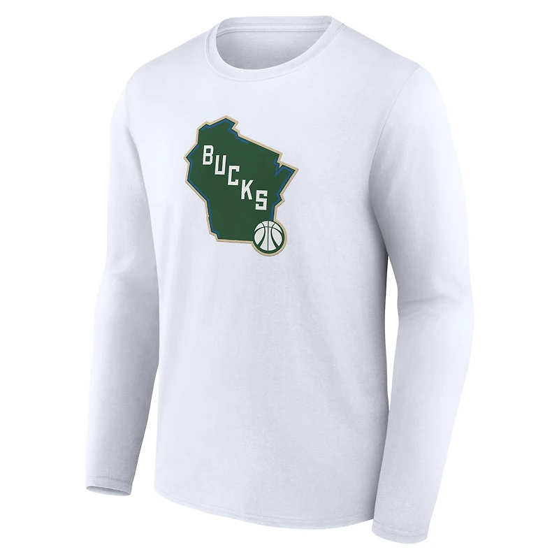 Men's  White Milwaukee Bucks Alternate Logo Long Sleeve T-Shirt