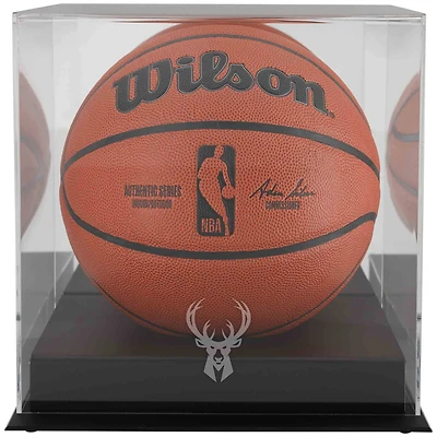 Milwaukee Bucks Black Base Team Logo Basketball Display Case with Mirrored Back