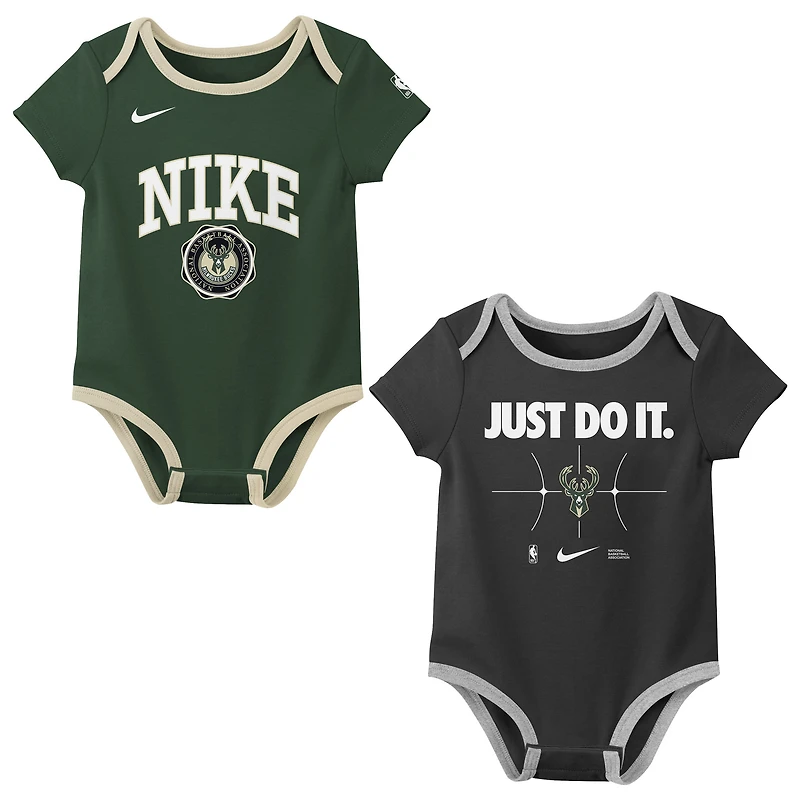 Newborn Nike Hunter Green/Black Milwaukee Bucks Just Do It Two-Pack Bodysuit Set