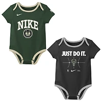 Newborn Nike Hunter Green/Black Milwaukee Bucks Just Do It Two-Pack Bodysuit Set