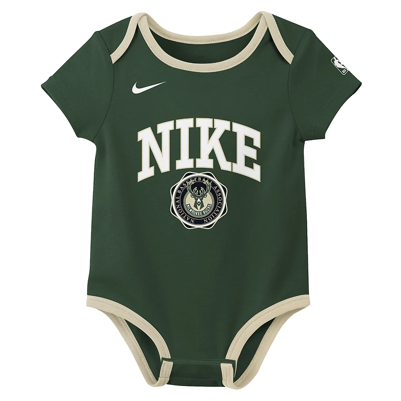 Newborn Nike Hunter Green/Black Milwaukee Bucks Just Do It Two-Pack Bodysuit Set