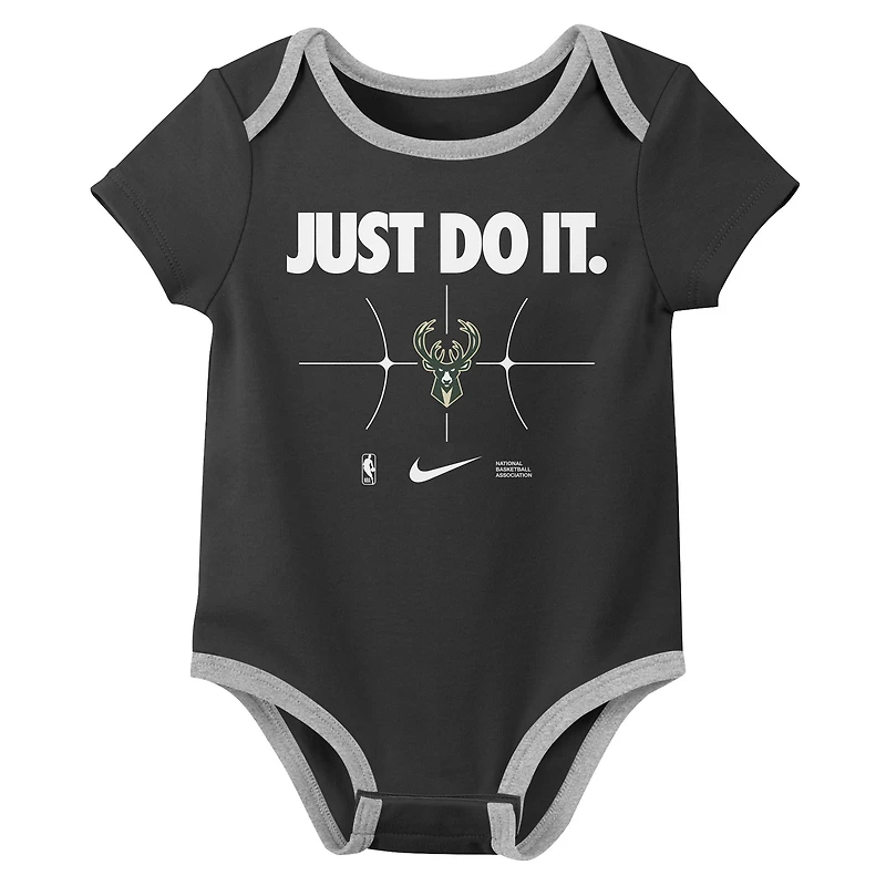 Newborn Nike Hunter Green/Black Milwaukee Bucks Just Do It Two-Pack Bodysuit Set